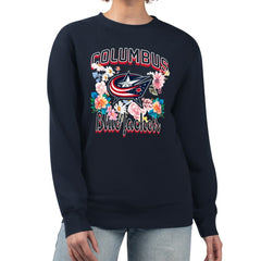 Columbus Blue Jackets G-III 4Her by Carl Banks Women's Flower Logo Pullover Sweatshirt Navy