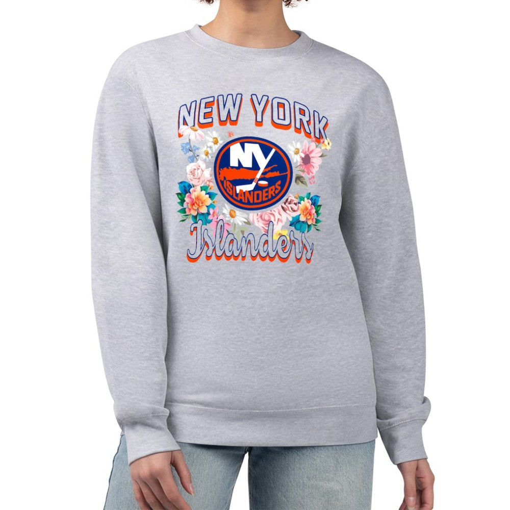 New York Islanders G-III 4Her by Carl Banks Women's Flower Logo Pullover Sweatshirt Heather Gray