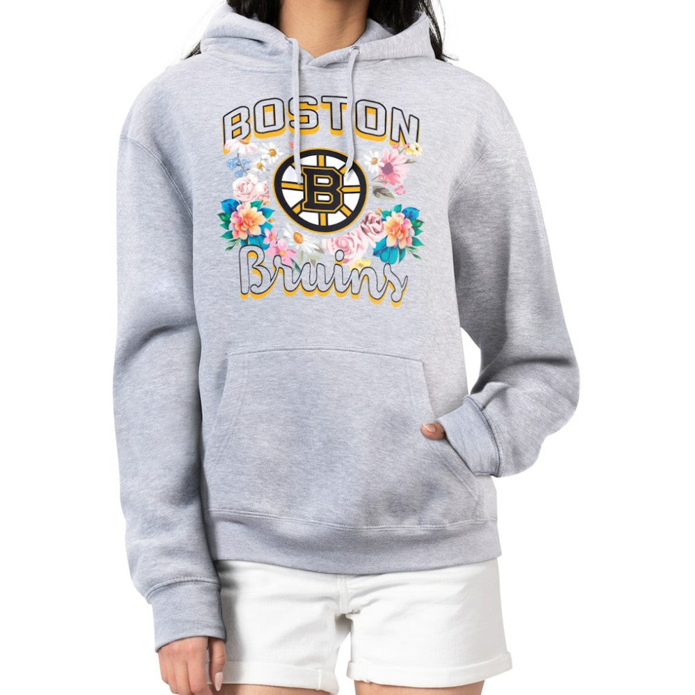 Boston Bruins G-III 4Her by Carl Banks Women's Flower Logo Pullover Hoodie Heather Gray