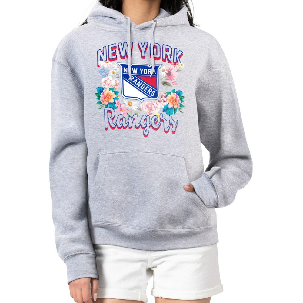 New York Rangers G-III 4Her by Carl Banks Women's Flower Logo Pullover Hoodie Heather Gray