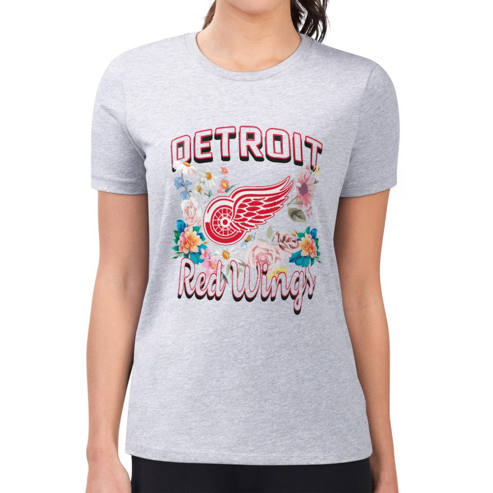 Detroit Red Wings G-III 4Her by Carl Banks Women's Super-Slim Fit Lightweight Flower Logo T-Shirt Heather Gray