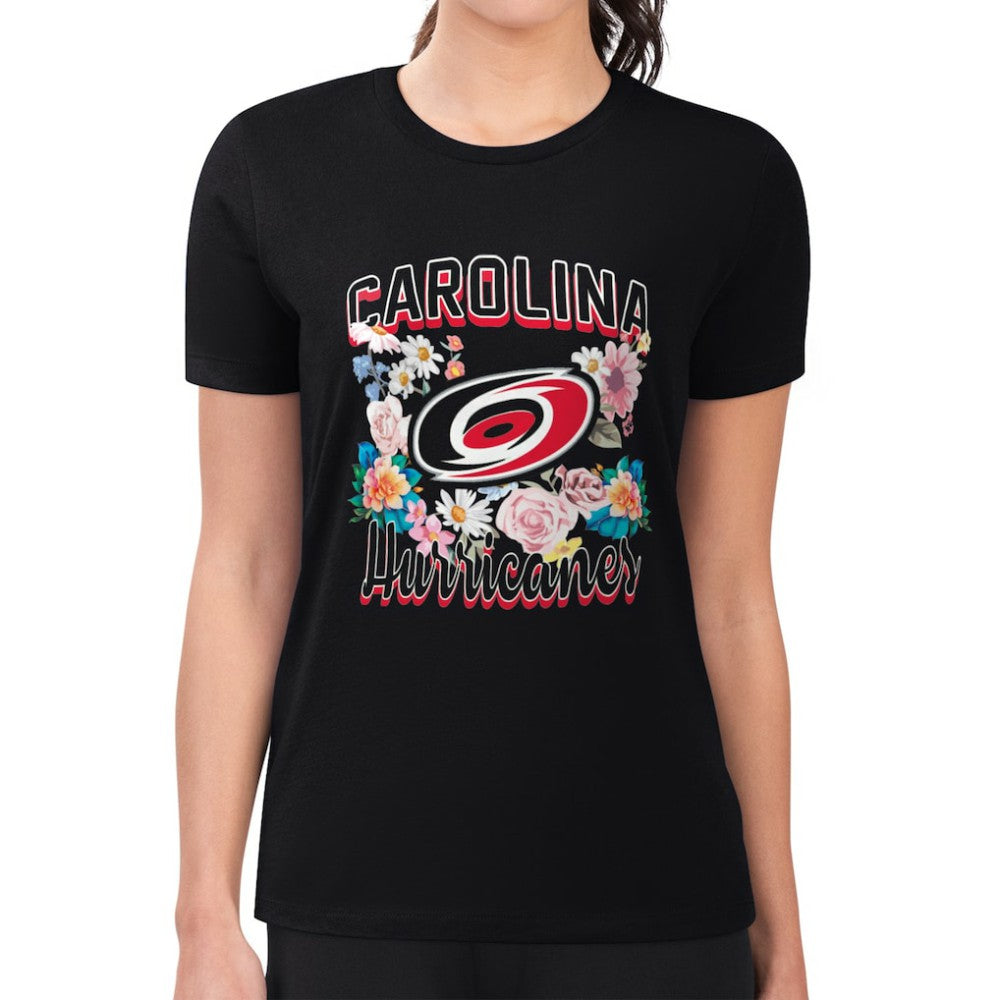 Carolina Hurricanes G-III 4Her by Carl Banks Women's Super-Slim Fit Lightweight Flower Logo T-Shirt Black