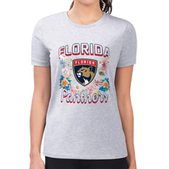 Florida Panthers G-III 4Her by Carl Banks Women's Super-Slim Fit Lightweight Flower Logo T-Shirt Heather Gray