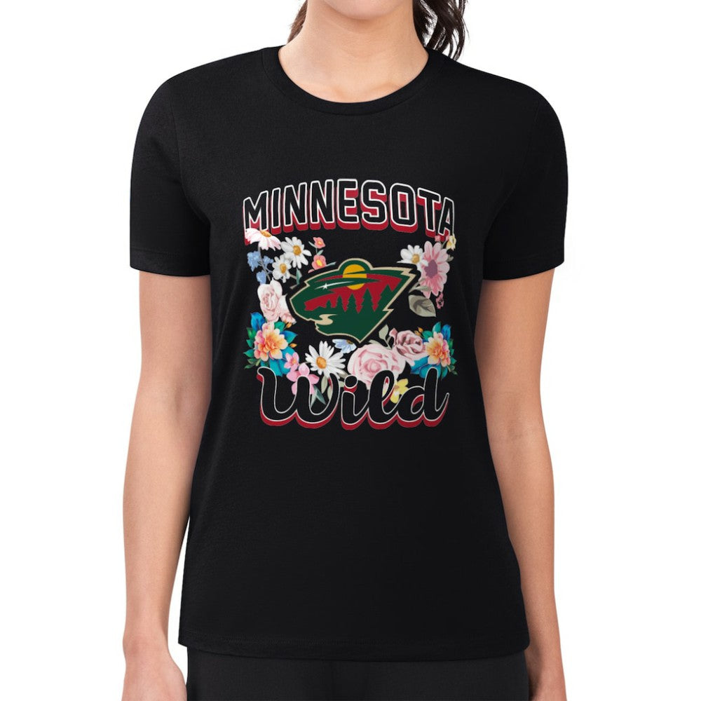 Minnesota Wild G-III 4Her by Carl Banks Women's Super-Slim Fit Lightweight Flower Logo T-Shirt Black