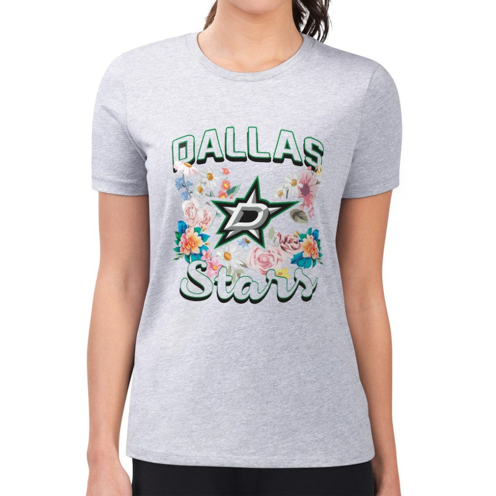 Dallas Stars G-III 4Her by Carl Banks Women's Super-Slim Fit Lightweight Flower Logo T-Shirt Heather Gray