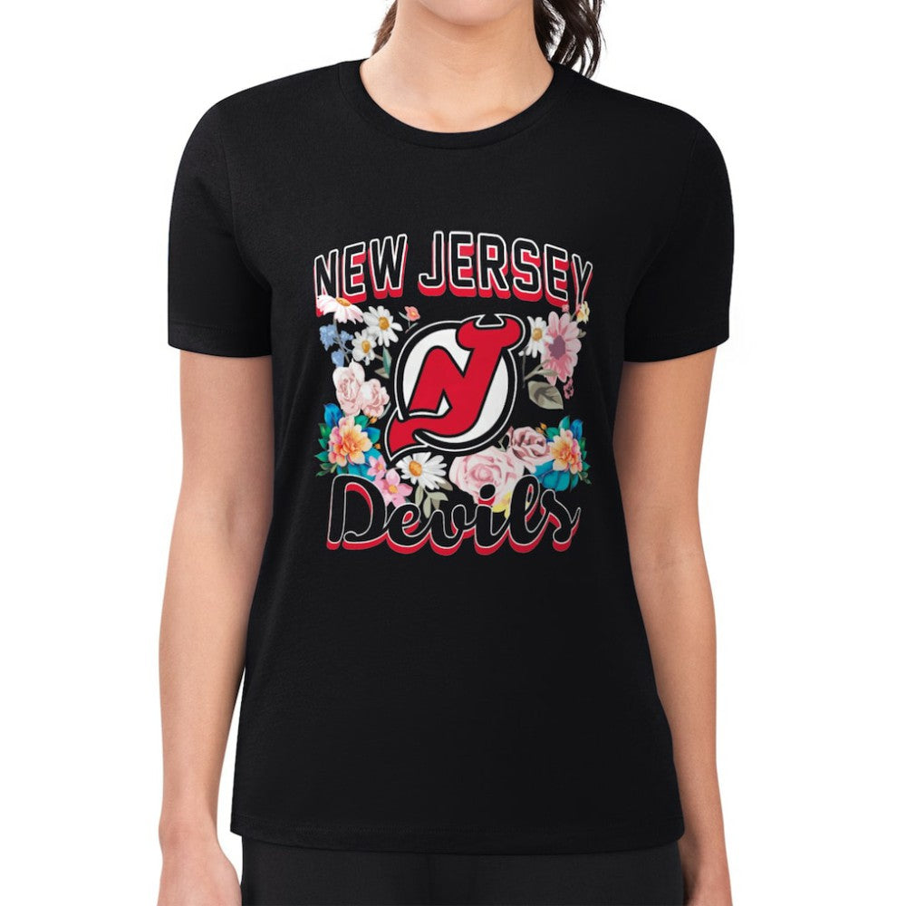 New Jersey Devils G-III 4Her by Carl Banks Women's Super-Slim Fit Lightweight Flower Logo T-Shirt Black