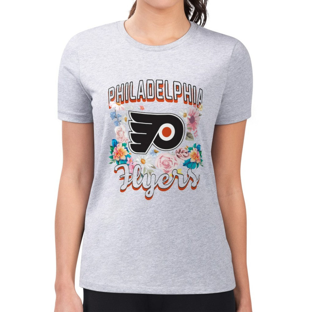 Philadelphia Flyers G-III 4Her by Carl Banks Women's Super-Slim Fit Lightweight Flower Logo T-Shirt Heather Gray