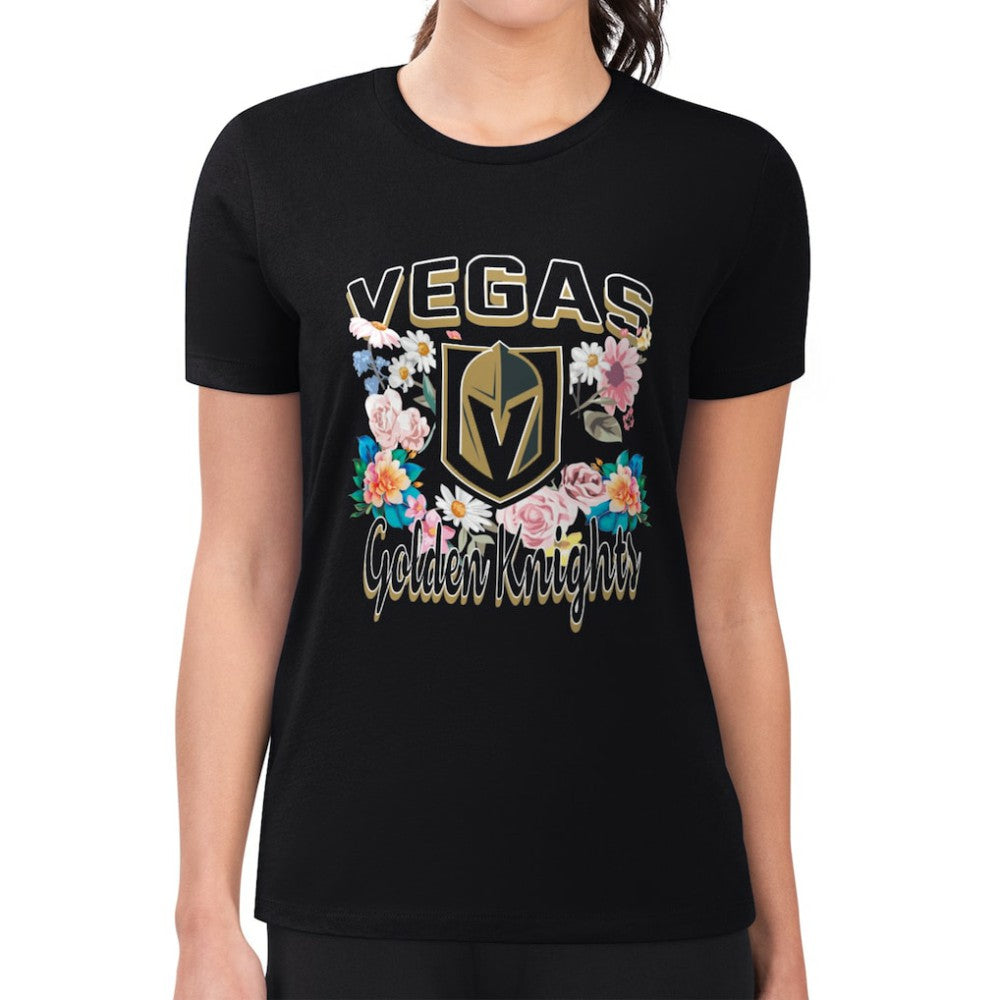 Vegas Golden Knights G-III 4Her by Carl Banks Women's Super-Slim Fit Lightweight Flower Logo T-Shirt Black
