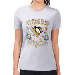 Pittsburgh Penguins G-III 4Her by Carl Banks Women's Super-Slim Fit Lightweight Flower Logo T-Shirt Heather Gray
