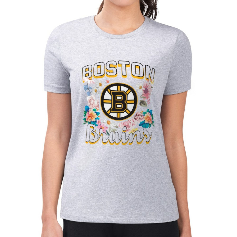Boston Bruins G-III 4Her by Carl Banks Women's Super-Slim Fit Lightweight Flower Logo T-Shirt Heather Gray