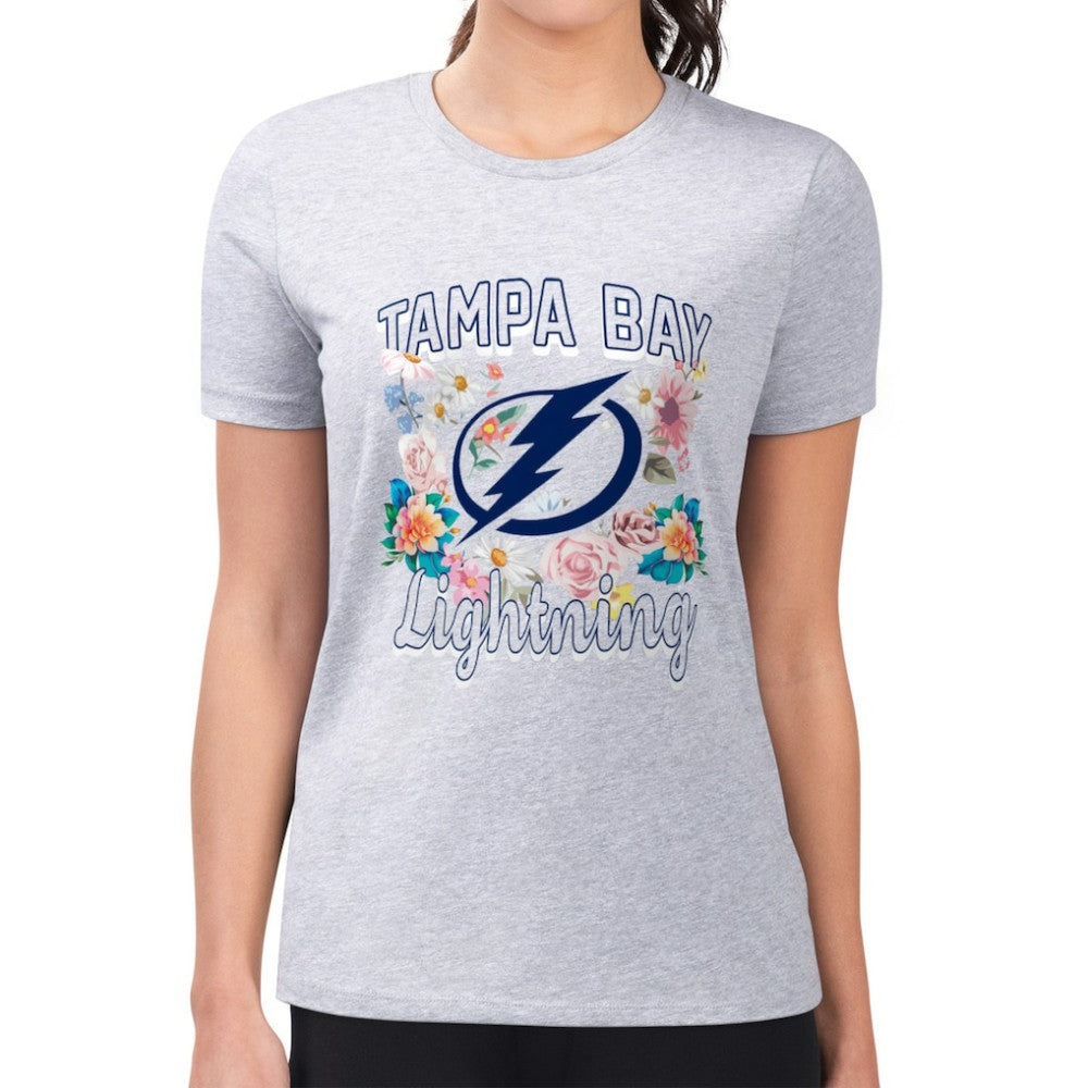 Tampa Bay Lightning G-III 4Her by Carl Banks Women's Super-Slim Fit Lightweight Flower Logo T-Shirt Heather Gray