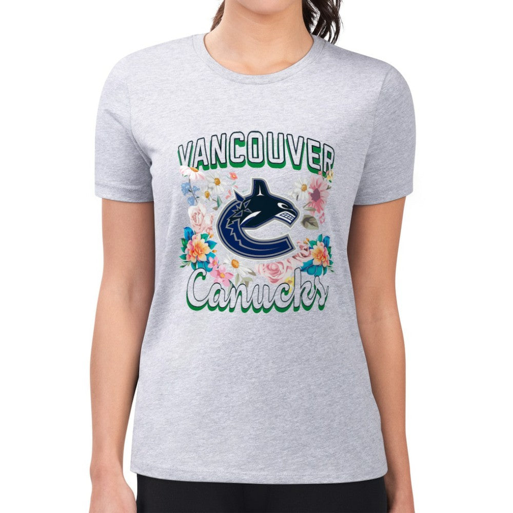 Vancouver Canucks G-III 4Her by Carl Banks Women's Super-Slim Fit Lightweight Flower Logo T-Shirt Heather Gray