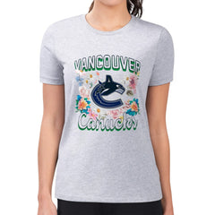 Vancouver Canucks G-III 4Her by Carl Banks Women's Super-Slim Fit Lightweight Flower Logo T-Shirt Heather Gray
