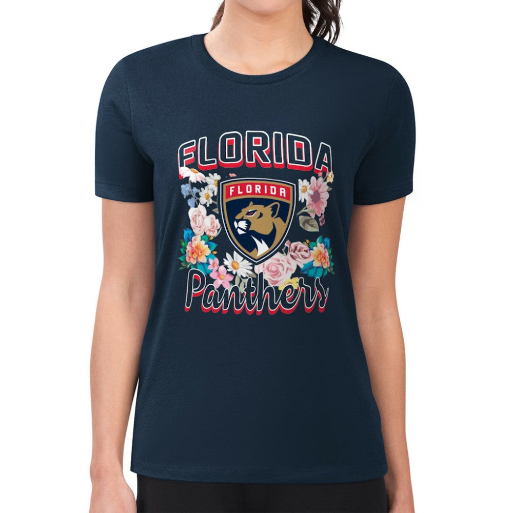 Florida Panthers G-III 4Her by Carl Banks Women's Super-Slim Fit Lightweight Flower Logo T-Shirt Navy