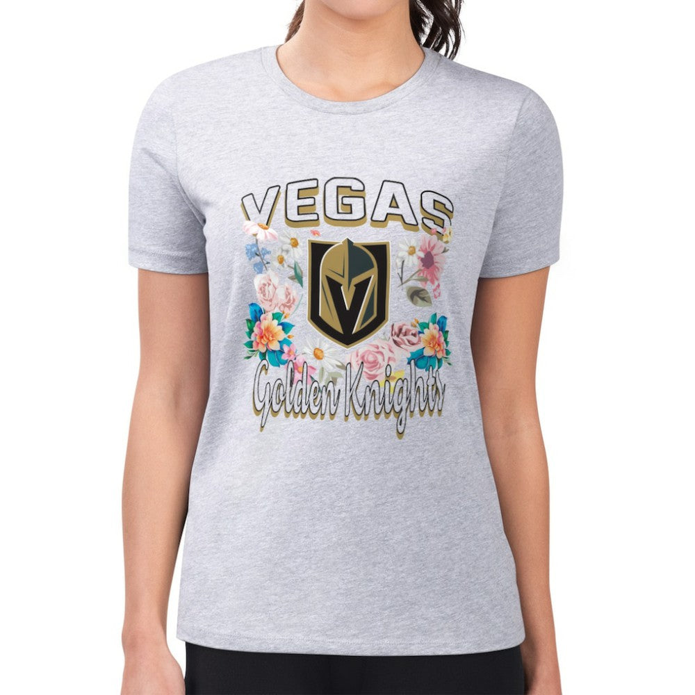 Vegas Golden Knights G-III 4Her by Carl Banks Women's Super-Slim Fit Lightweight Flower Logo T-Shirt Heather Gray