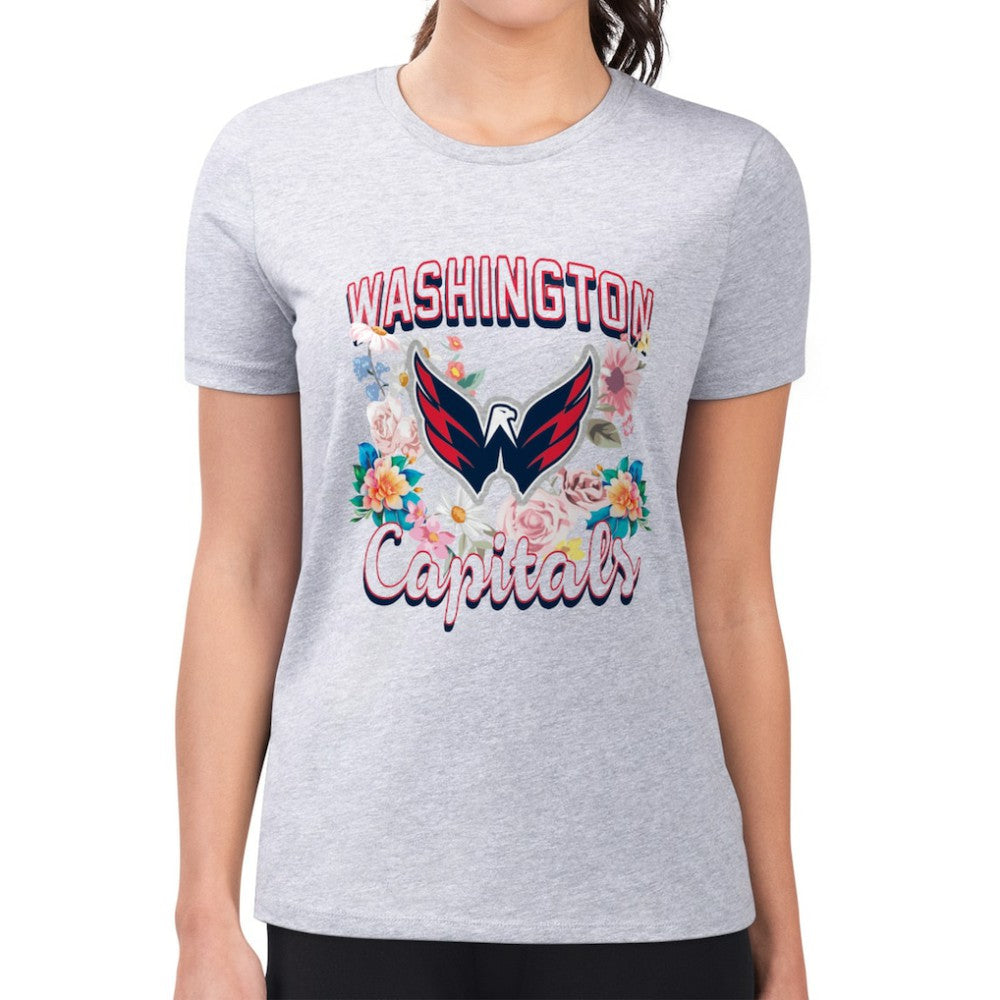 Washington Capitals G-III 4Her by Carl Banks Women's Super-Slim Fit Lightweight Flower Logo T-Shirt Heather Gray