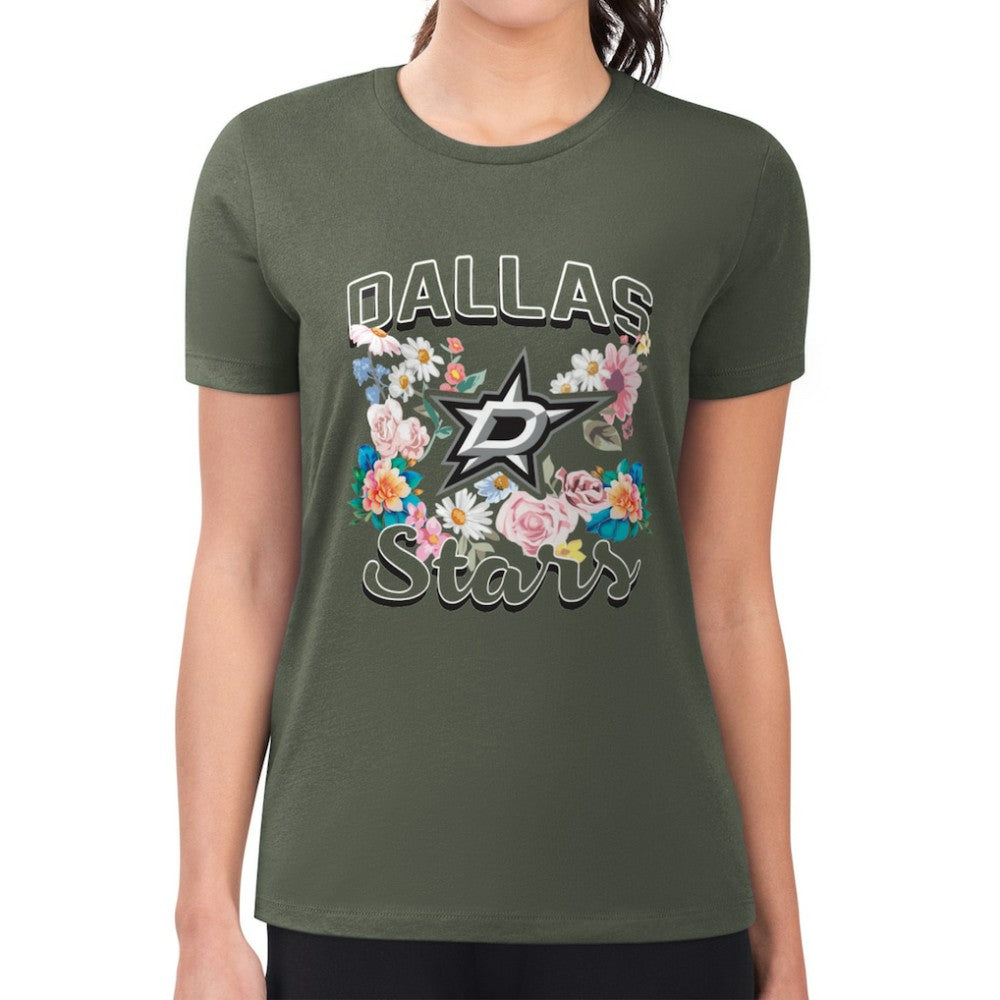 Dallas Stars G-III 4Her by Carl Banks Women's Super-Slim Fit Lightweight Flower Logo T-Shirt Green