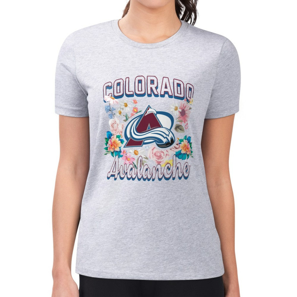 Colorado Avalanche G-III 4Her by Carl Banks Women's Super-Slim Fit Lightweight Flower Logo T-Shirt Heather Gray