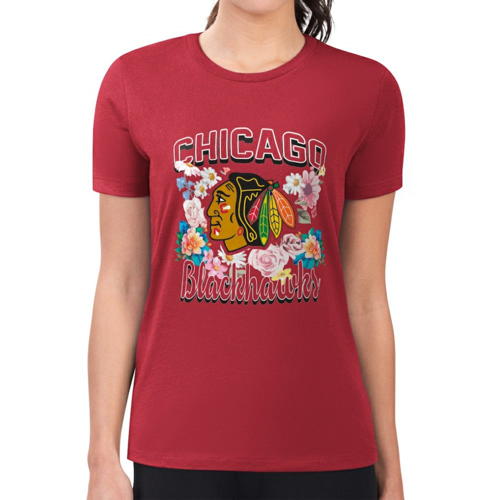 Chicago Blackhawks G-III 4Her by Carl Banks Women's Super-Slim Fit Lightweight Flower Logo T-Shirt Red