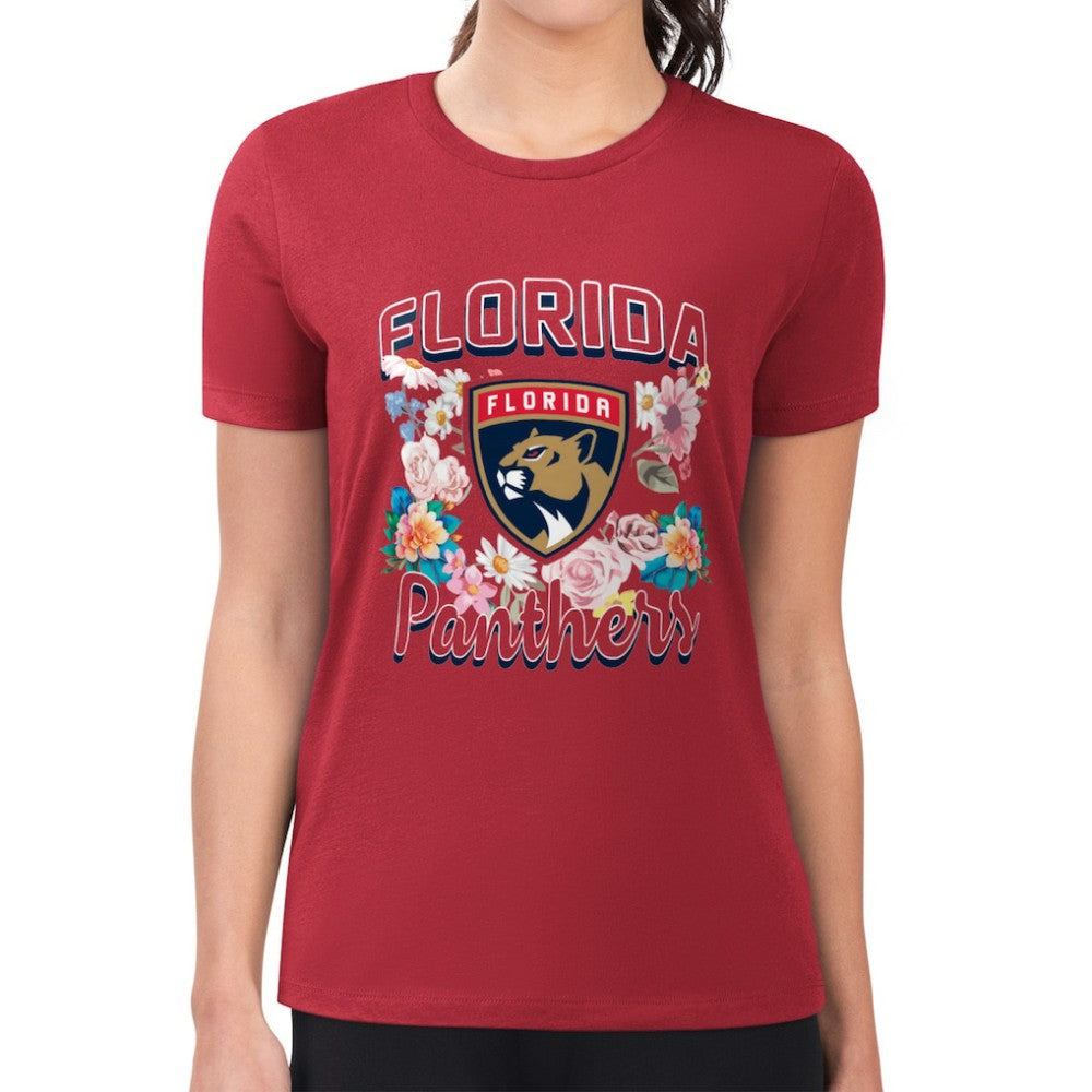 Florida Panthers G-III 4Her by Carl Banks Women's Super-Slim Fit Lightweight Flower Logo T-Shirt Red