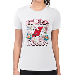 New Jersey Devils G-III 4Her by Carl Banks Women's Super-Slim Fit Lightweight Flower Logo T-Shirt White