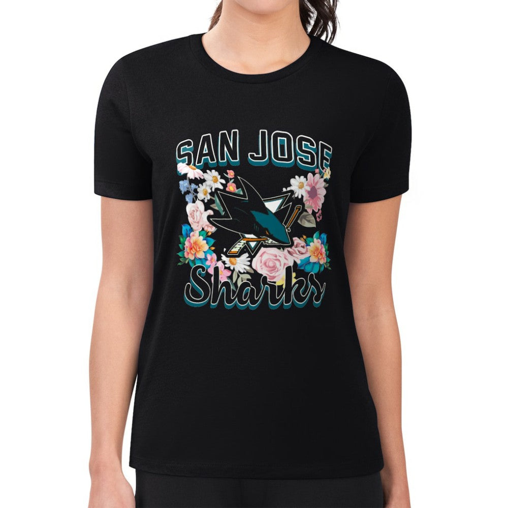 San Jose Sharks G-III 4Her by Carl Banks Women's Super-Slim Fit Lightweight Flower Logo T-Shirt Black