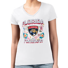 Florida Panthers G-III 4Her by Carl Banks Women's Super-Slim Fit Lightweight Flower Logo V-Neck T-Shirt White