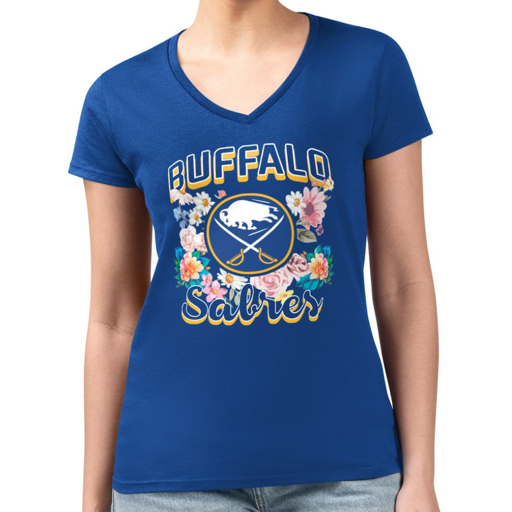 Buffalo Sabres G-III 4Her by Carl Banks Women's Super-Slim Fit Lightweight Flower Logo V-Neck T-Shirt Royal