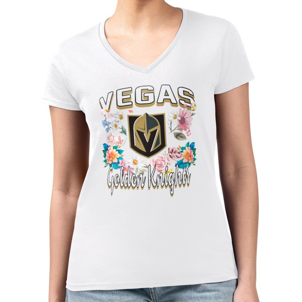 Vegas Golden Knights G-III 4Her by Carl Banks Women's Super-Slim Fit Lightweight Flower Logo V-Neck T-Shirt White