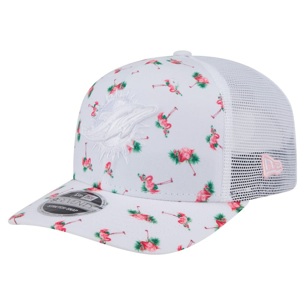 Miami Dolphins New Era Adventure Flamingo Pattern 9SEVENTY Stretch-Snap Hat - White cheap