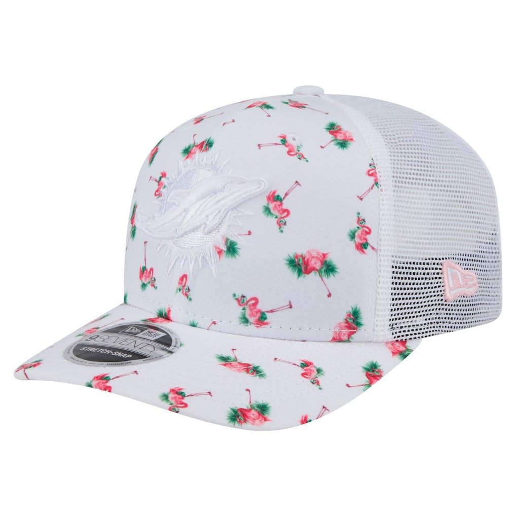 Miami Dolphins New Era Adventure Flamingo Pattern 9SEVENTY Stretch-Snap Hat - White cheap