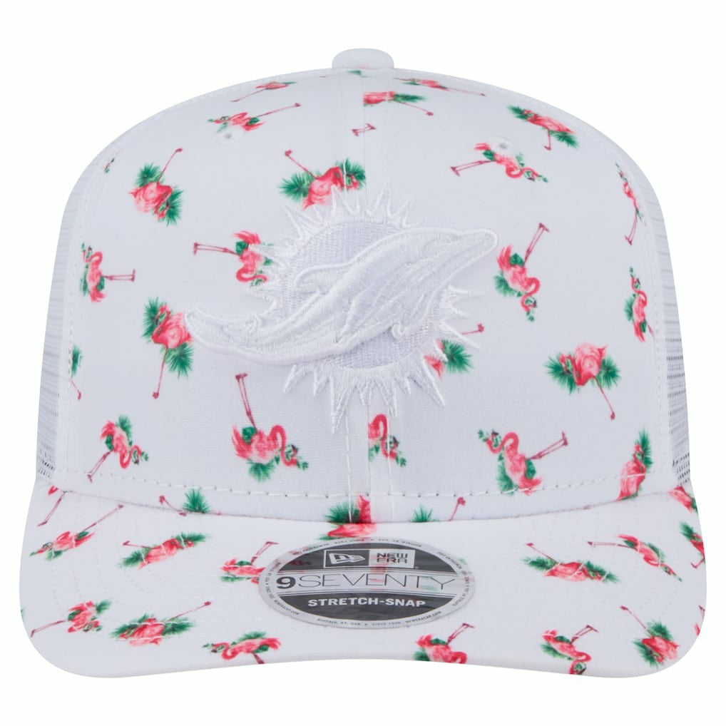 Miami Dolphins New Era Adventure Flamingo Pattern 9SEVENTY Stretch-Snap Hat - White cheap
