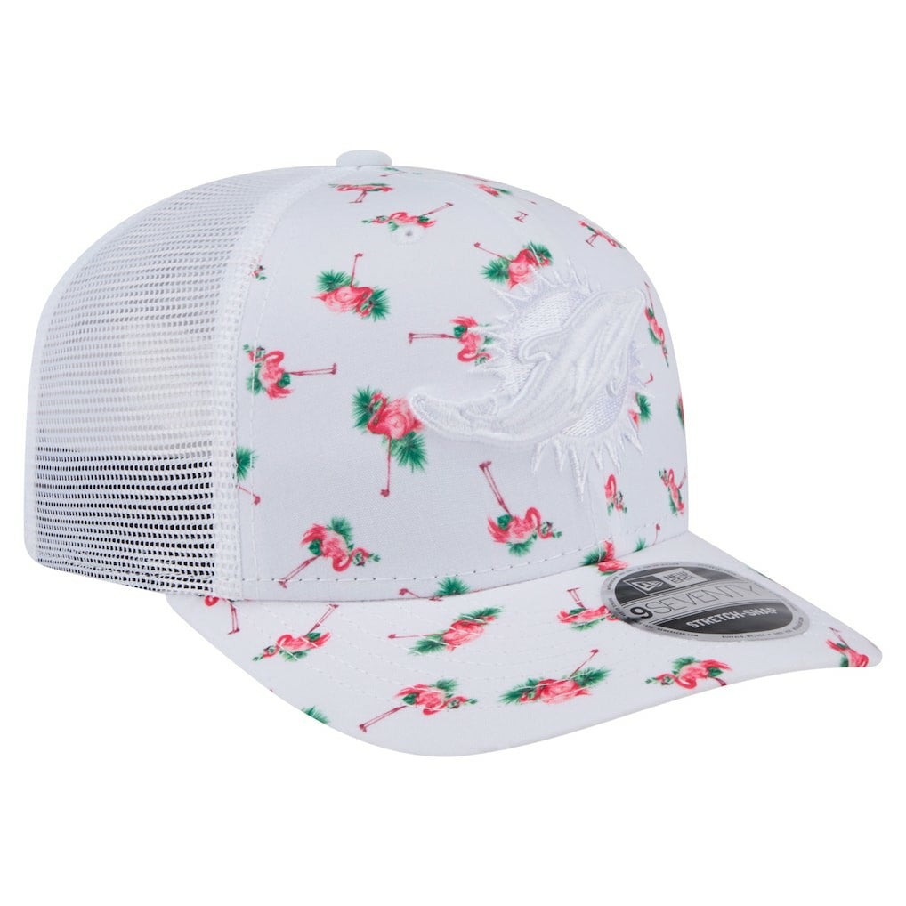 Miami Dolphins New Era Adventure Flamingo Pattern 9SEVENTY Stretch-Snap Hat - White cheap