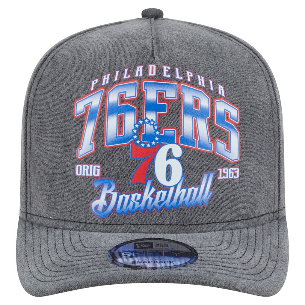 Philadelphia 76ers Throwback Washed Pre-Curved 9FIFTY Snapback Hat - Charcoal | New Era cheap