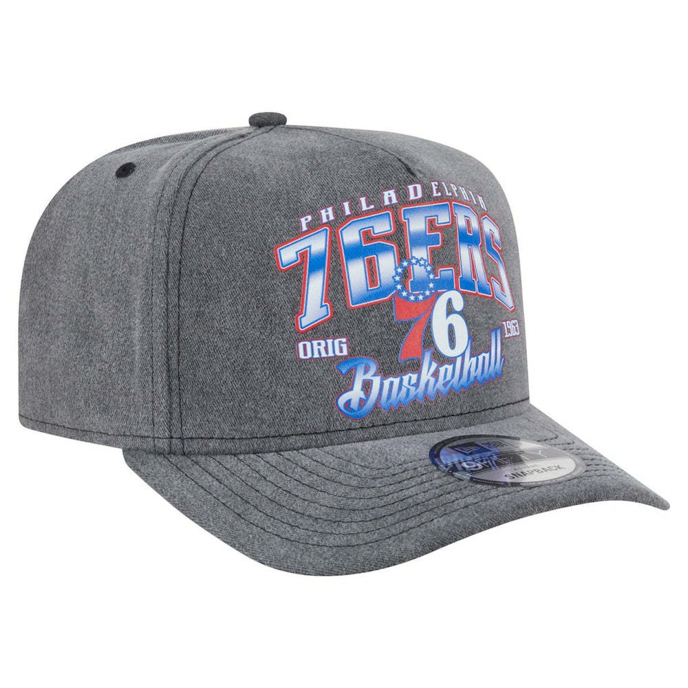 Philadelphia 76ers Throwback Washed Pre-Curved 9FIFTY Snapback Hat - Charcoal | New Era cheap