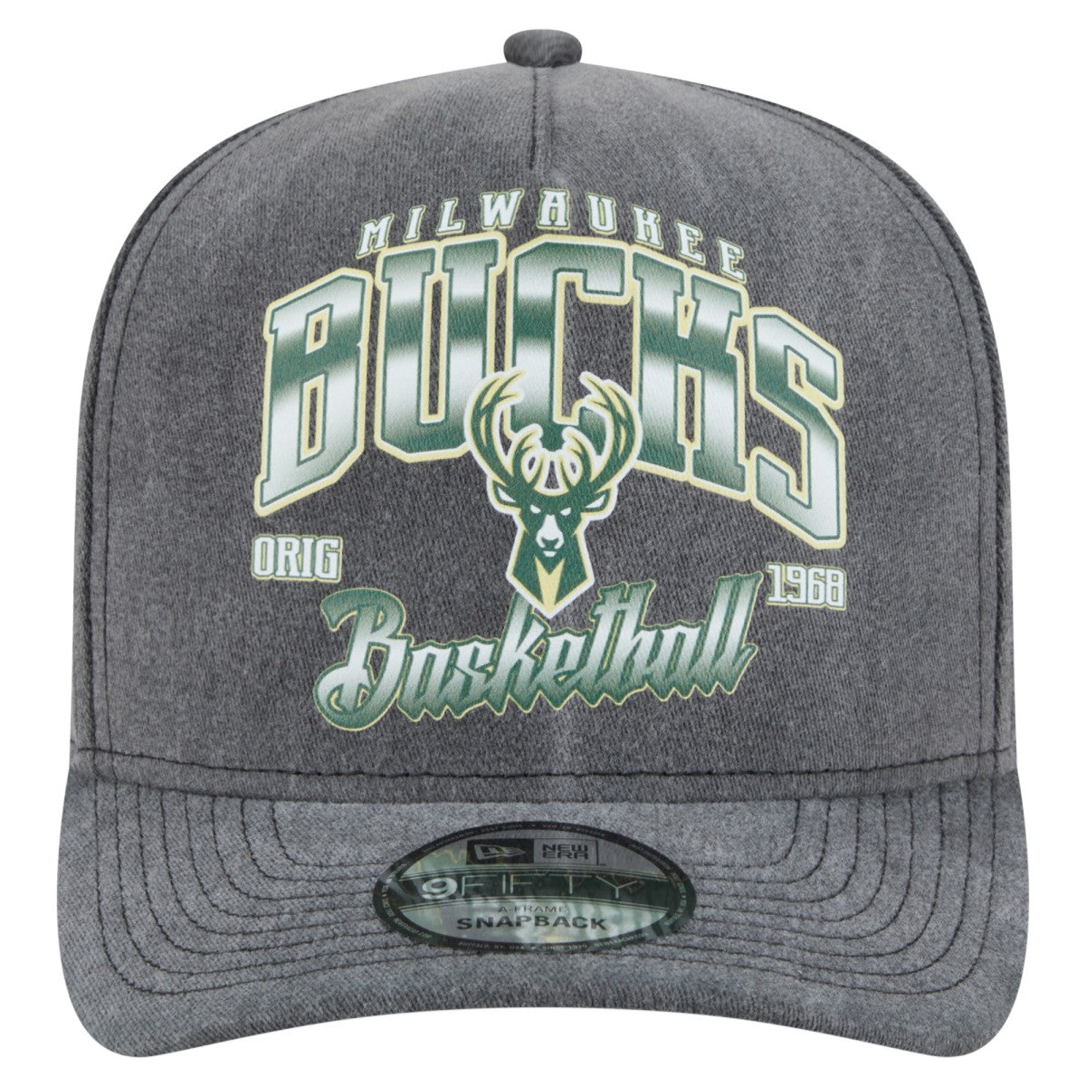 Milwaukee Bucks Throwback Washed Pre-Curved 9FIFTY Snapback Hat - Charcoal | New Era discount