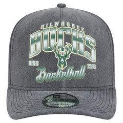 Milwaukee Bucks Throwback Washed Pre-Curved 9FIFTY Snapback Hat - Charcoal | New Era discount