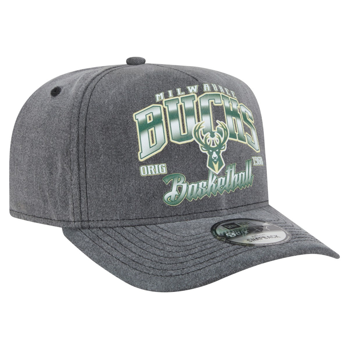 Milwaukee Bucks Throwback Washed Pre-Curved 9FIFTY Snapback Hat - Charcoal | New Era discount