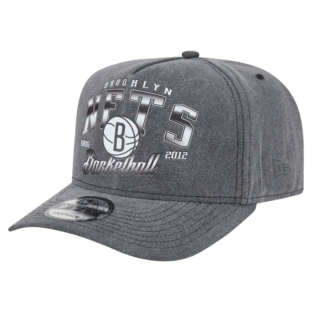 Brooklyn Nets Throwback Washed Pre-Curved 9FIFTY Snapback Hat - Charcoal | New Era outlet