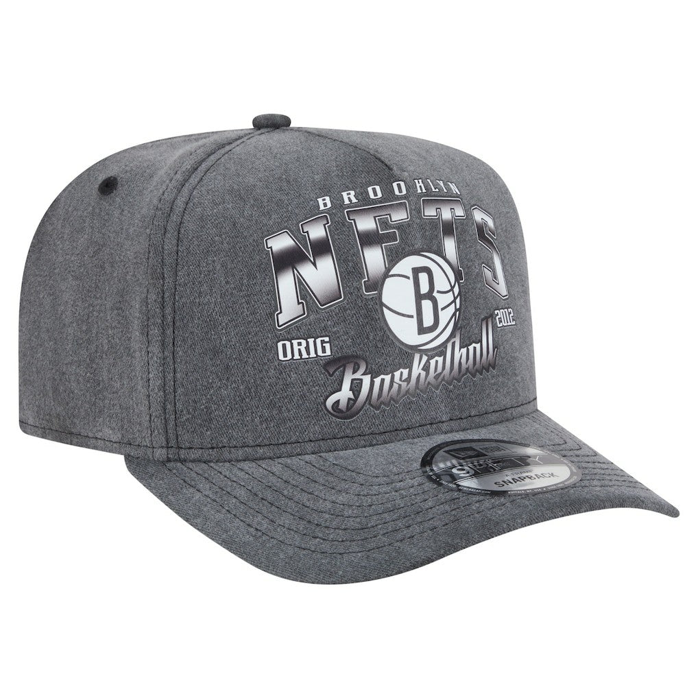 Brooklyn Nets Throwback Washed Pre-Curved 9FIFTY Snapback Hat - Charcoal | New Era outlet