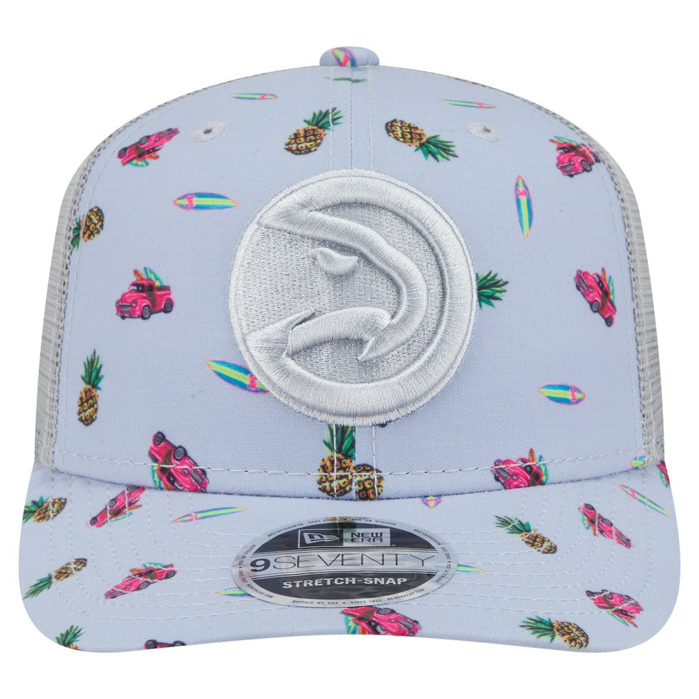 Atlanta Hawks Adventure Aloha Pattern 9SEVENTY Stretch-Snap Hat - Light Blue/Gray | New Era shop