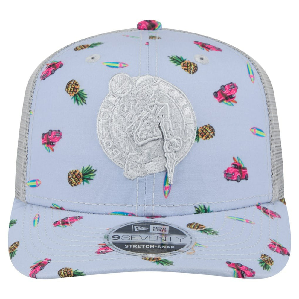 Boston Celtics Adventure Aloha Pattern 9SEVENTY Stretch-Snap Hat - Light Blue/Gray | New Era shop