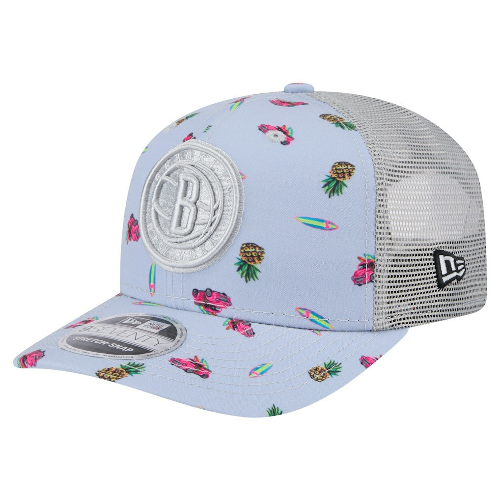 Brooklyn Nets Adventure Aloha Pattern 9SEVENTY Stretch-Snap Hat - Light Blue/Gray | New Era shop