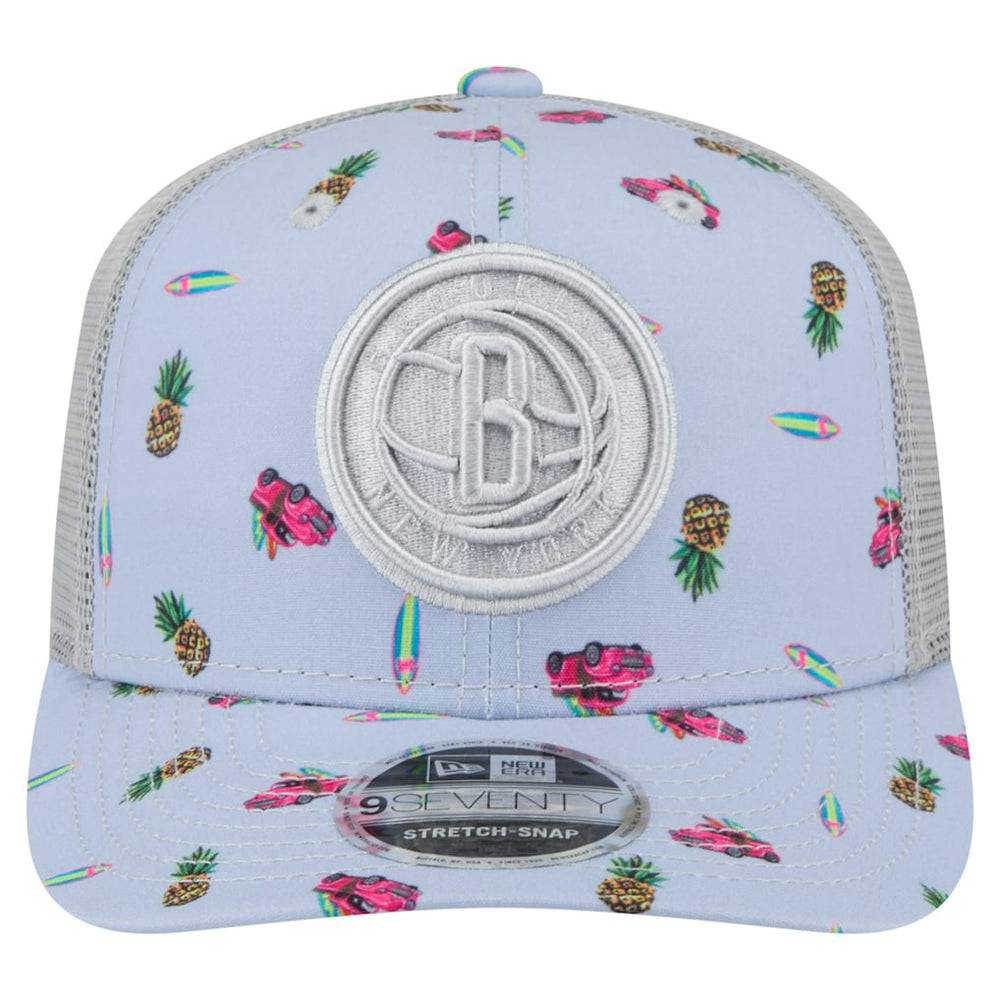 Brooklyn Nets Adventure Aloha Pattern 9SEVENTY Stretch-Snap Hat - Light Blue/Gray | New Era shop