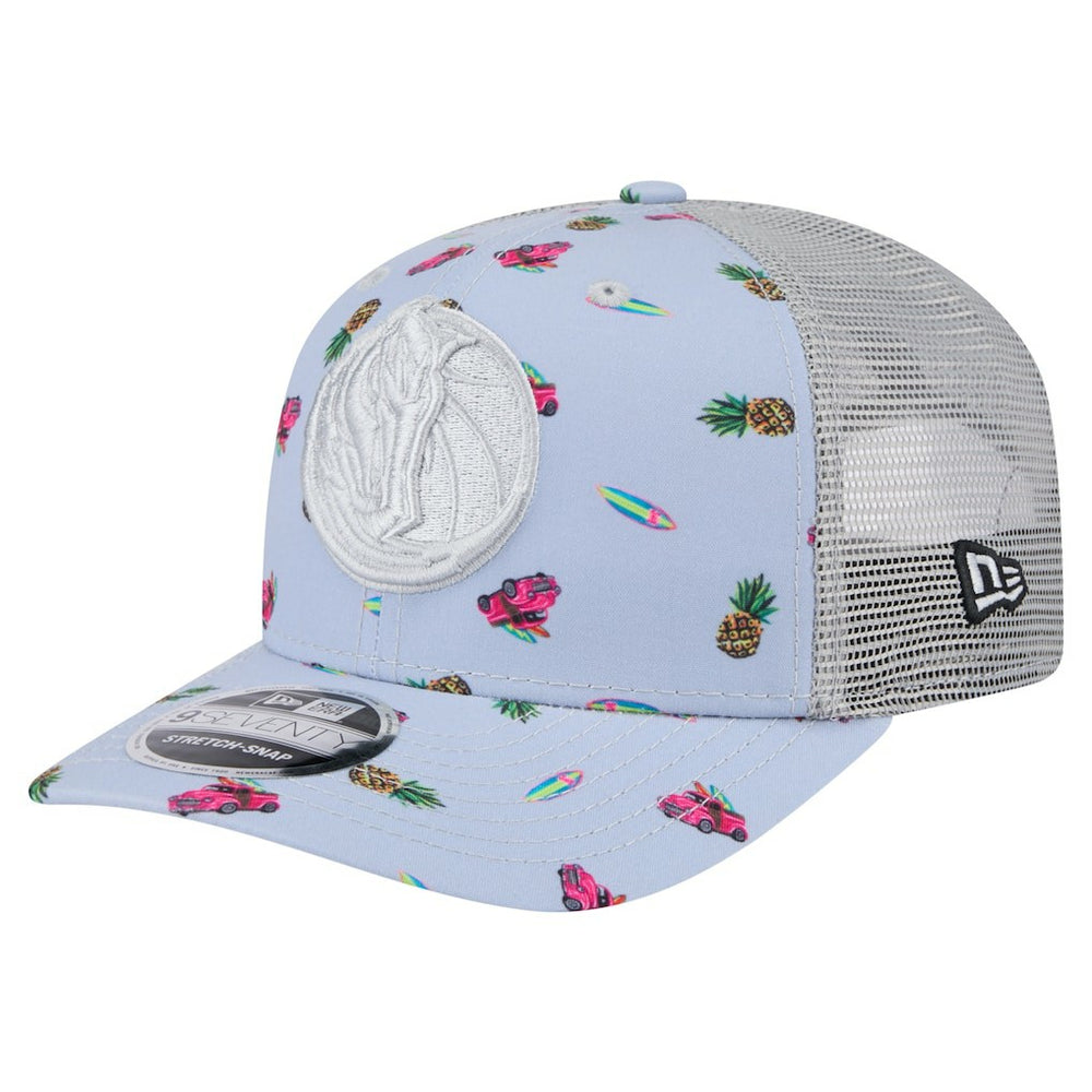 Dallas Mavericks Adventure Aloha Pattern 9SEVENTY Stretch-Snap Hat sale - Light Blue/Gray | New Era on sale