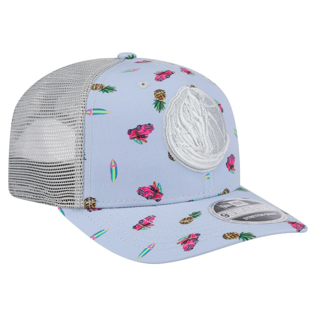 Dallas Mavericks Adventure Aloha Pattern 9SEVENTY Stretch-Snap Hat sale - Light Blue/Gray | New Era on sale