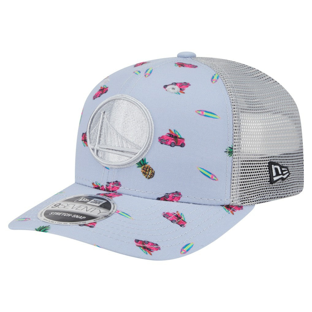 Golden State Warriors Adventure Aloha Pattern 9SEVENTY Stretch-Snap Hat sale - Light Blue/Gray | New Era discount