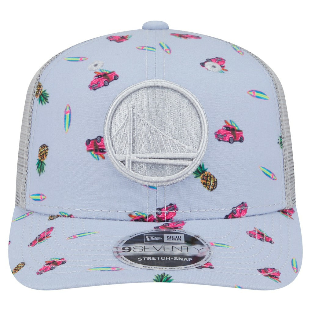 Golden State Warriors Adventure Aloha Pattern 9SEVENTY Stretch-Snap Hat sale - Light Blue/Gray | New Era discount