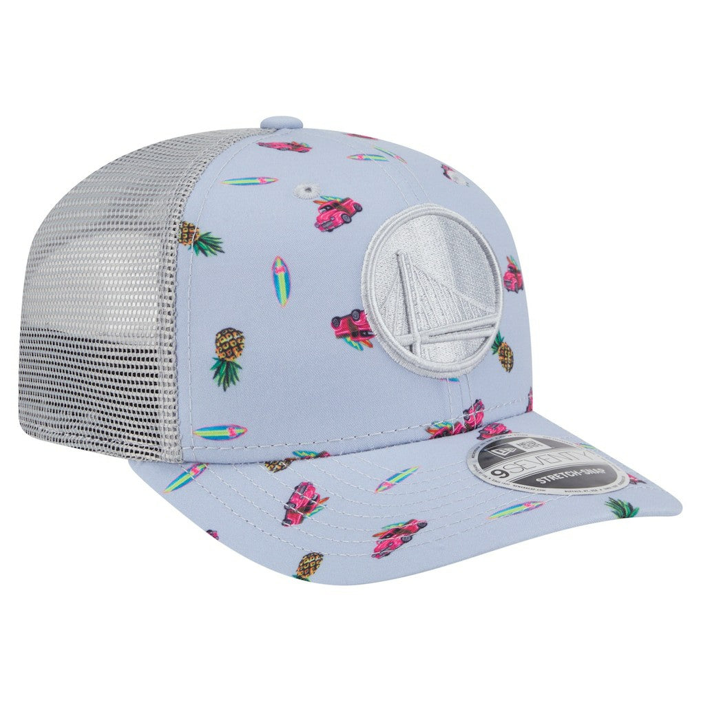 Golden State Warriors Adventure Aloha Pattern 9SEVENTY Stretch-Snap Hat sale - Light Blue/Gray | New Era discount