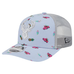 Milwaukee Bucks Adventure Aloha Pattern 9SEVENTY Stretch-Snap Hat - Light Blue/Gray | New Era for sale